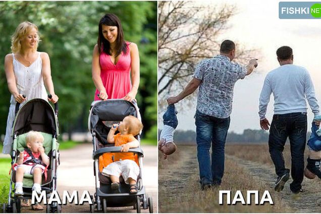 Чем отличаются папы и мамы в воспитании детей: забавная фотоподборка