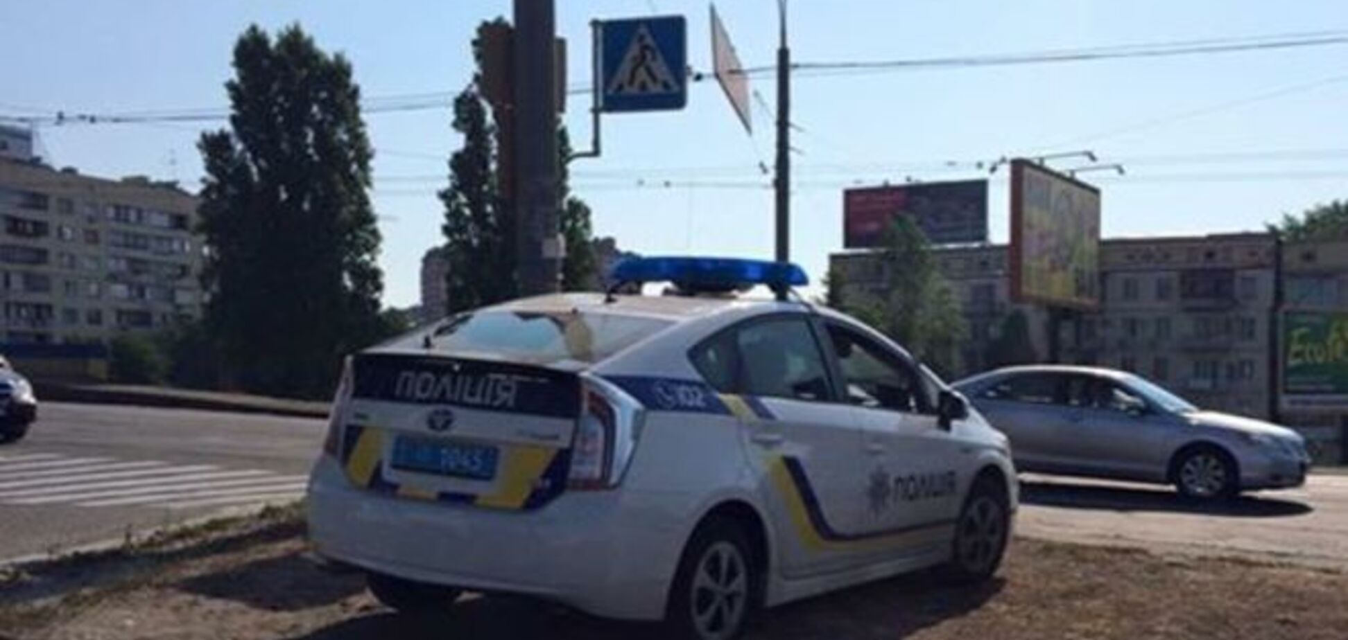 У Києві автомобіль поліцейських засікли на газоні: фотофакт