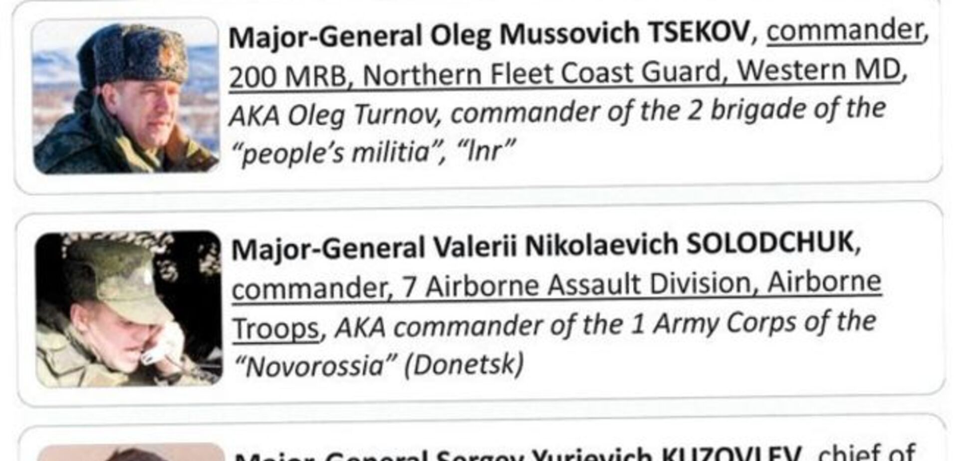 СБУ назвала 5 російських генералів, які працюють в 'ЛНР' і 'ДНР': фотофакт
