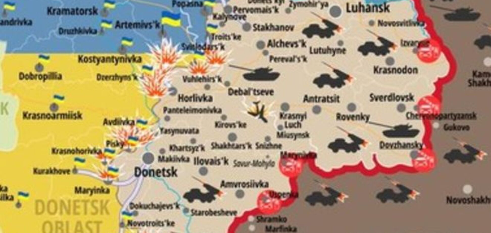Терористи концентрують сили на ключових ділянках фронту: карта АТО