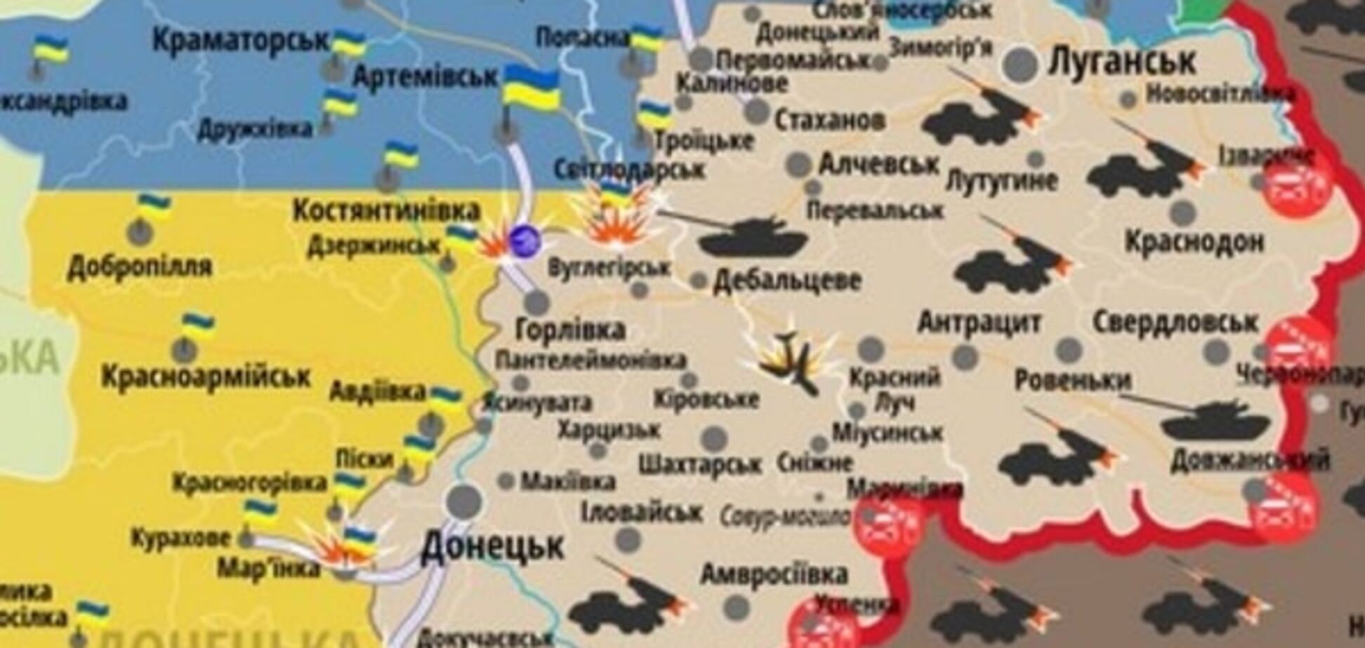 В СНБО рассказали о горячих участках на Донбассе: опубликована карта АТО