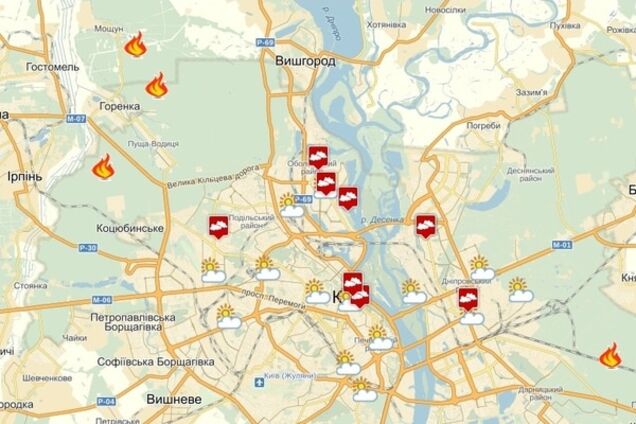 Опубликована карта масштабных пожаров под Киевом