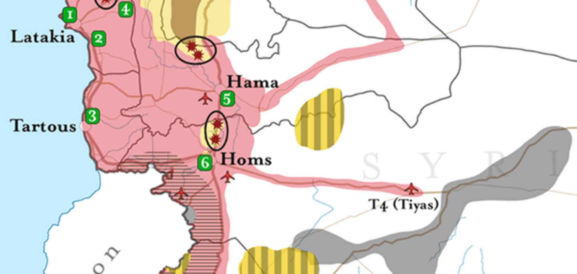 СМИ выложили карту авиаударов России в Сирии