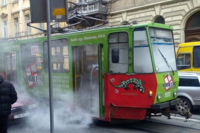Пожар в трамвае во Львове