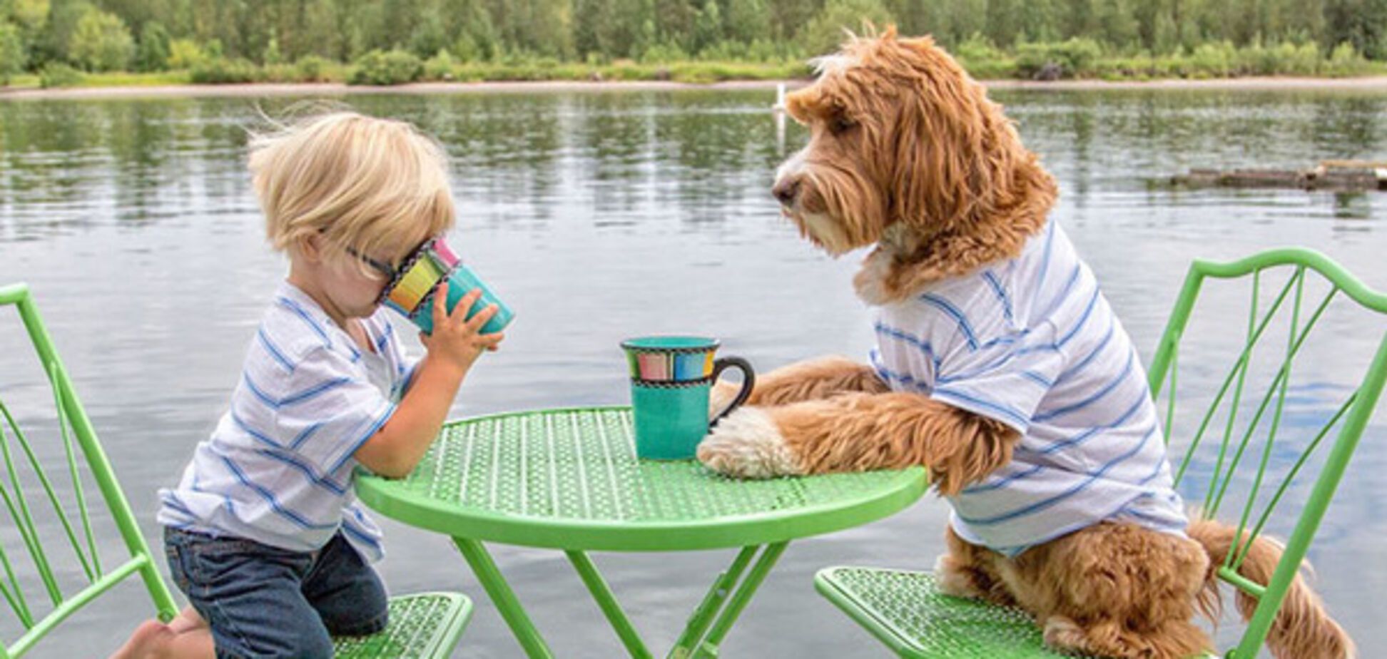 Мальчик Бадди и лабрадудль Рейган