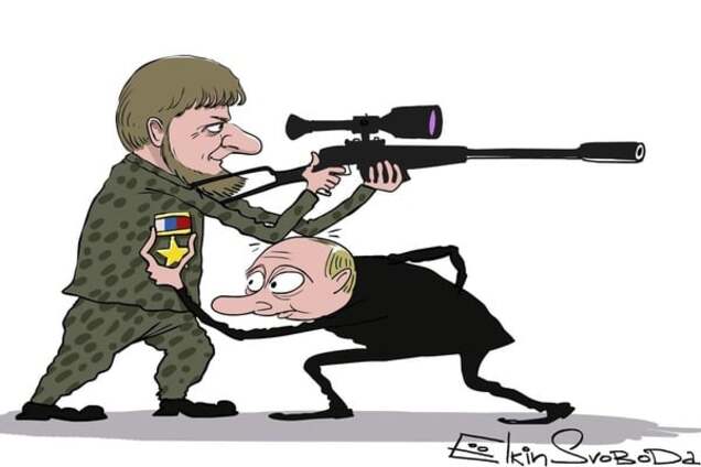 В тылу бородача: известный карикатурист высмеял связь Путина и Кадырова. Фотофакт