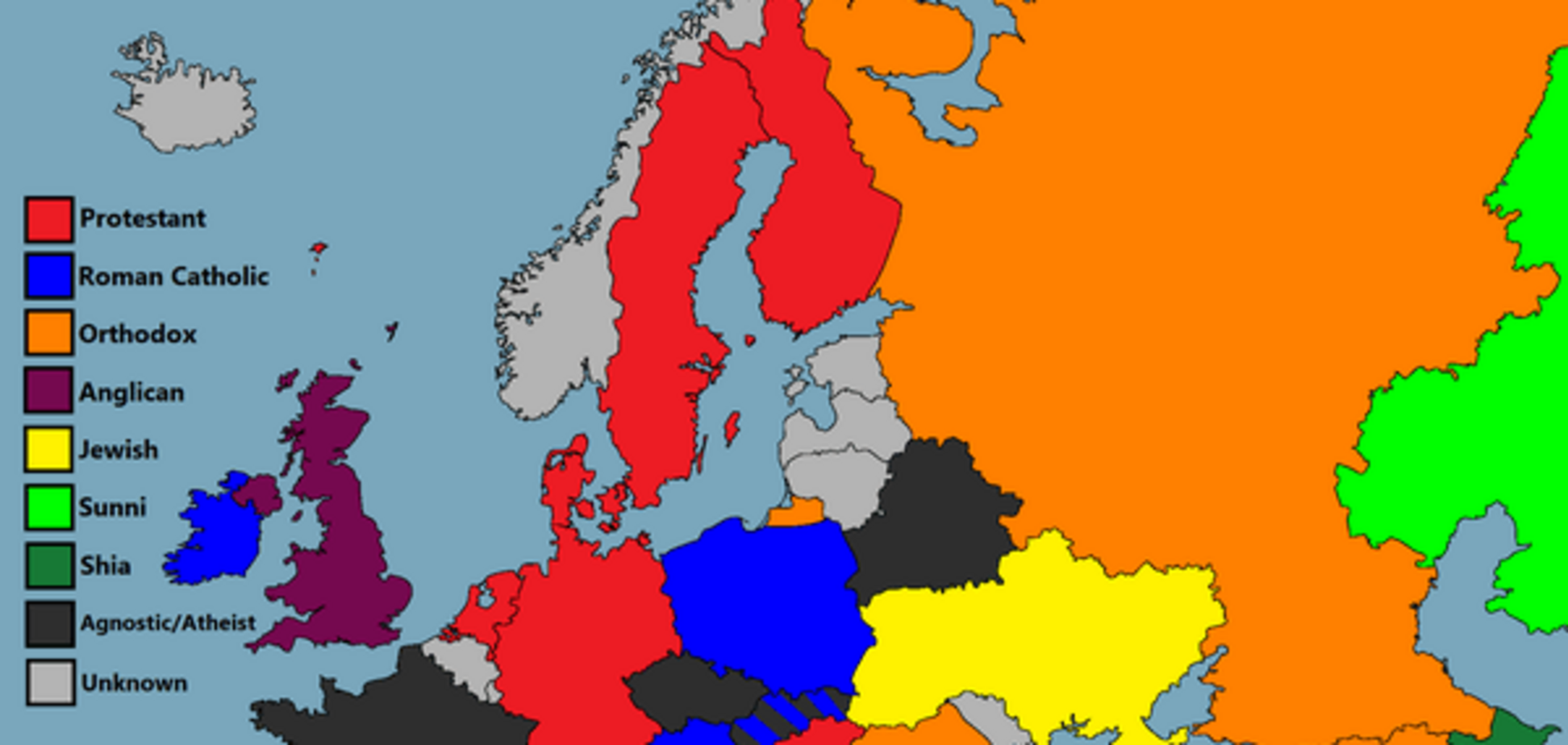 Карта вероисповеданий глав правительств стран Европы