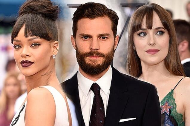 Рианна и Джейми Дорнан с Дакотой Джонсон