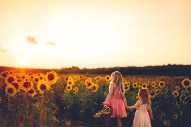 Поле подсолнухи дети