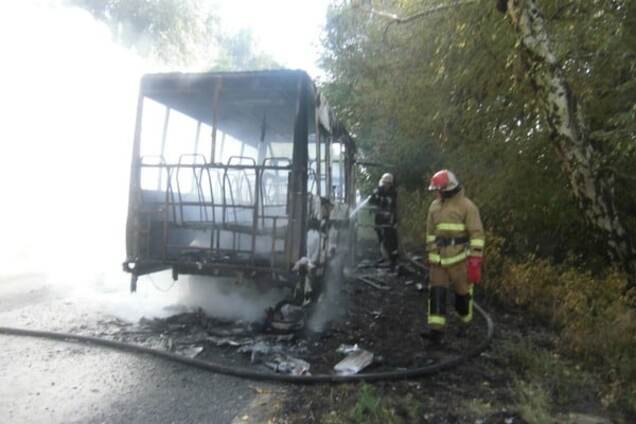 На Киевщине полностью сгорела маршрутка: опубликованы фото