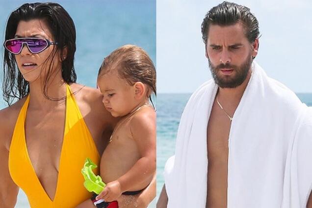 Кортни Кардашьян отдохнула на пляже с детьми и бывшим мужем