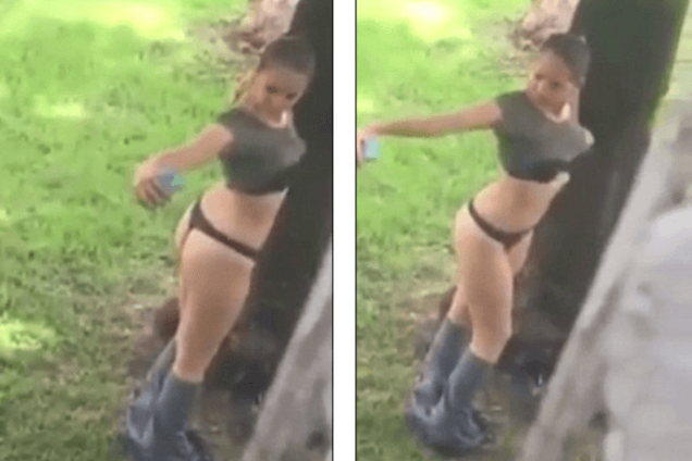 В сеть попало видео, как девушка делает на улице селфи своих ягодиц