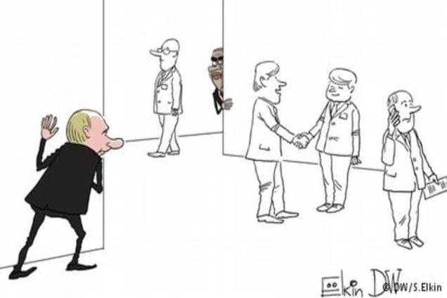 Гра в хованки на 'Великій двадцятці': карикатурист висміяв зустріч Путіна і Обами