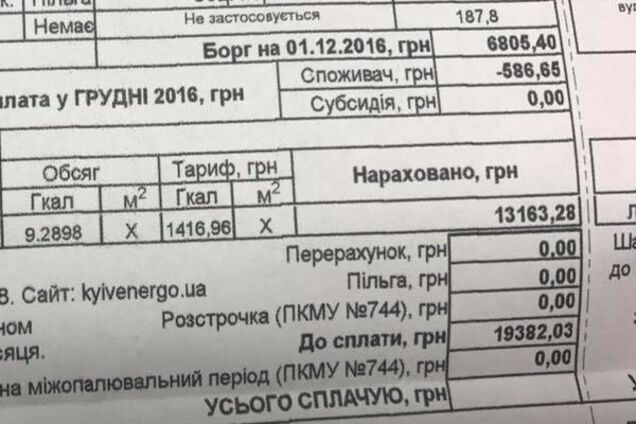 Счет за отопление