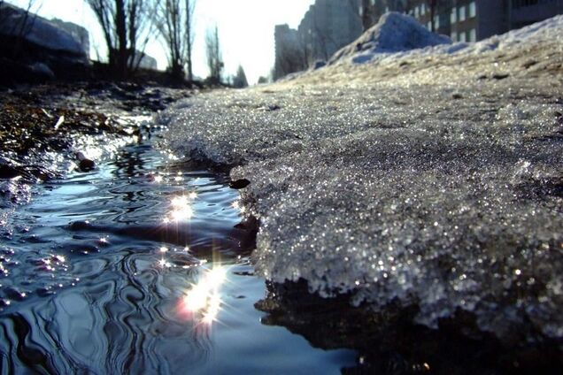 сніг, калюжа