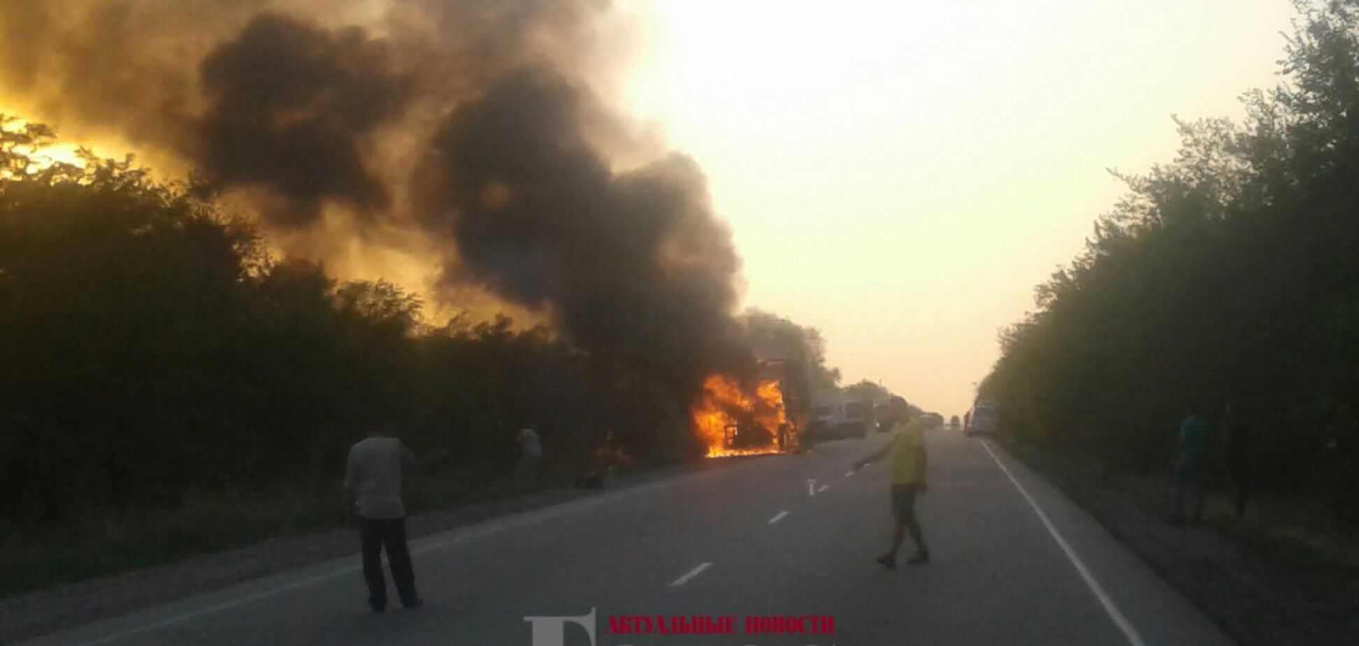 На запорожской трассе произошёл масштабный пожар