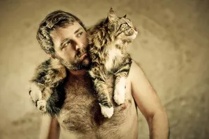мужчина, кот