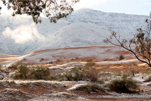 Найспекотнішу пустелю світу засипало снігом: неймовірні фото