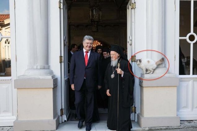 'Хорошая примета': кот попал на фото Порошенко с Варфоломеем