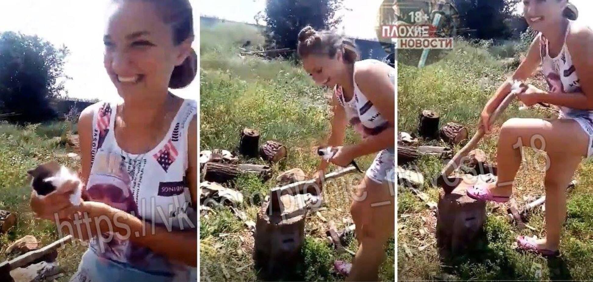 У Росії доньки чиновника з посмішкою розрубали кошеня: люди лютують. Відео та фото 18+