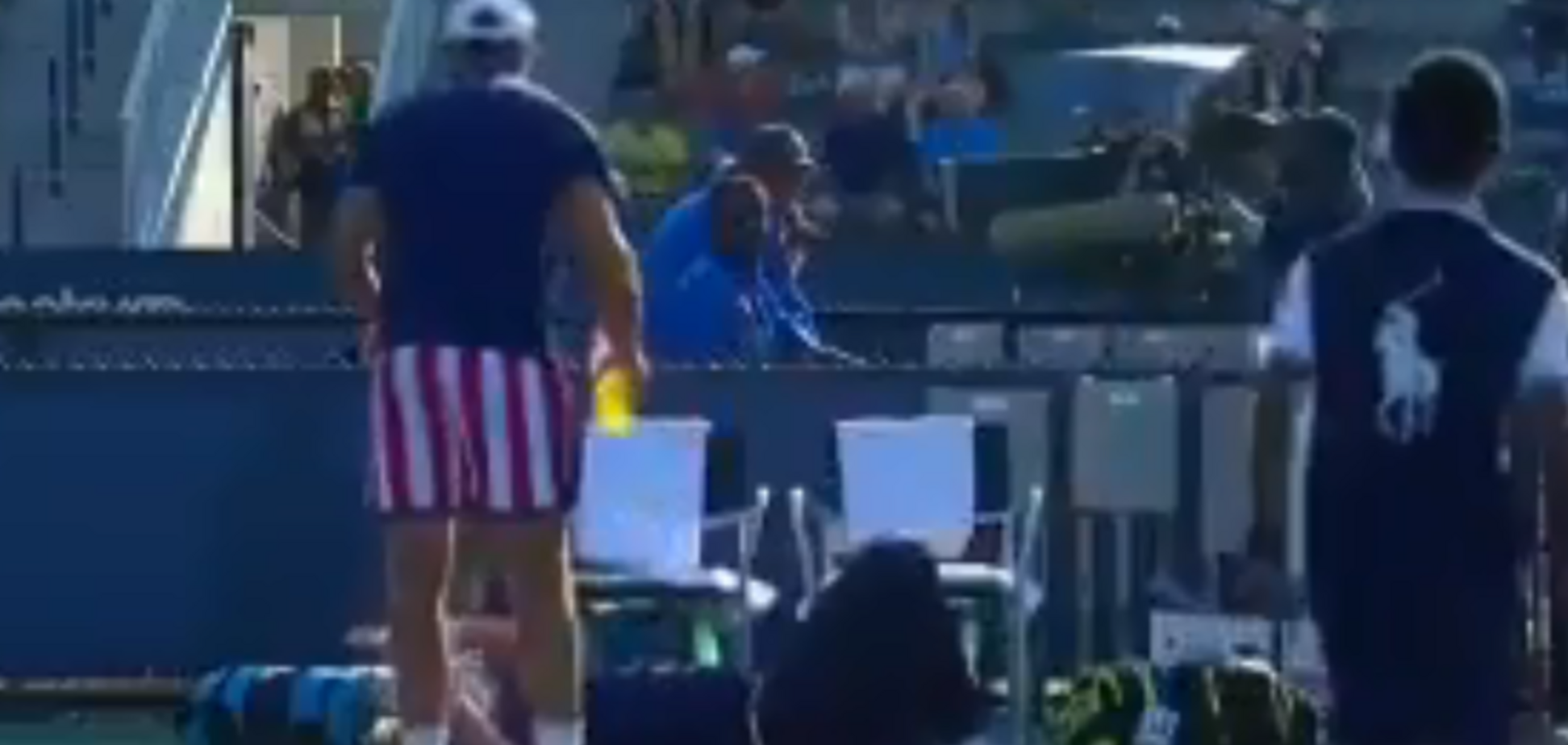 Курьез дня: судья упал на теннисиста на US Open - опубликовано видео