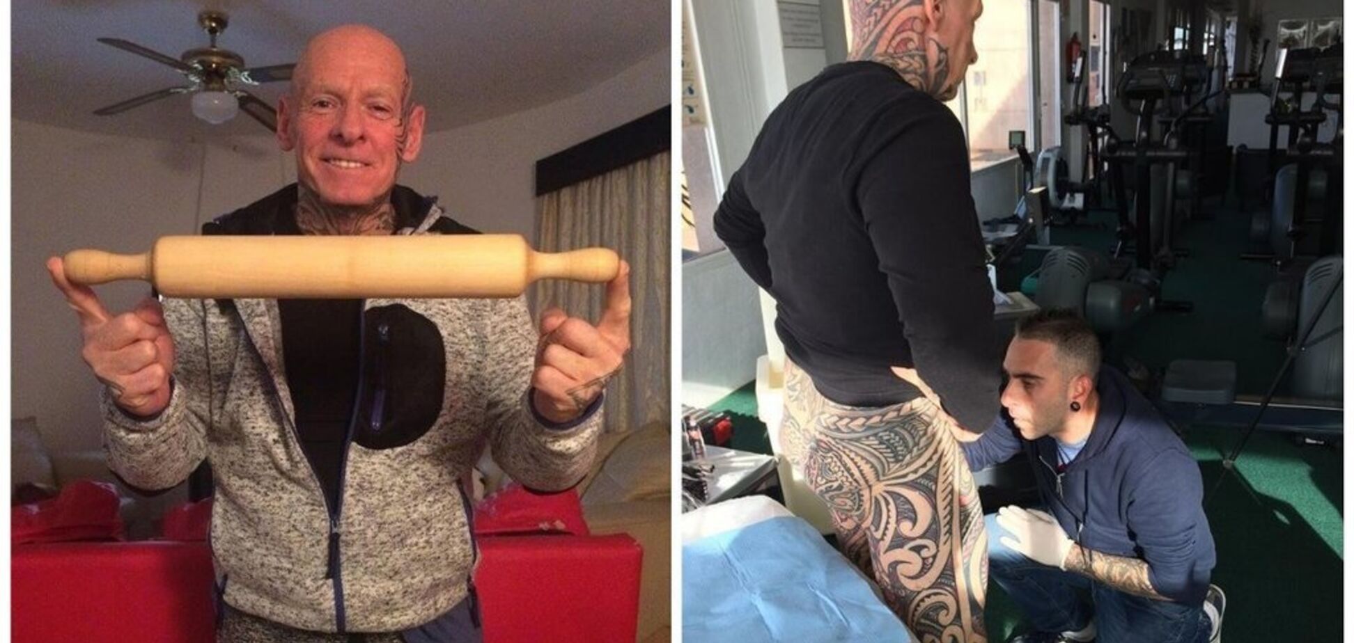 Бодибилдер намотал пенис на скалку, чтобы сделать тату — видео 18+