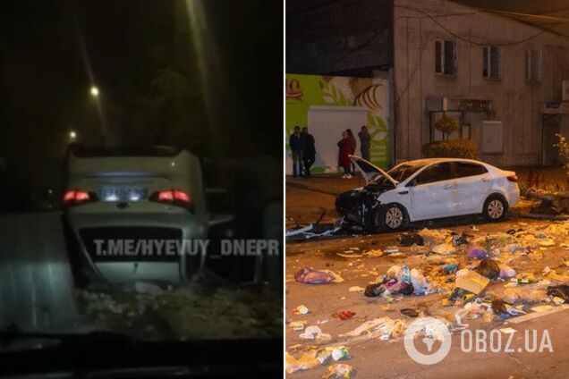 Влетів у смітник і перекинувся: в Дніпрі сталася 'брудна' ДТП. Відео