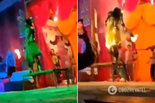 В Индии мужчина поджег себе во время фаер-шоу