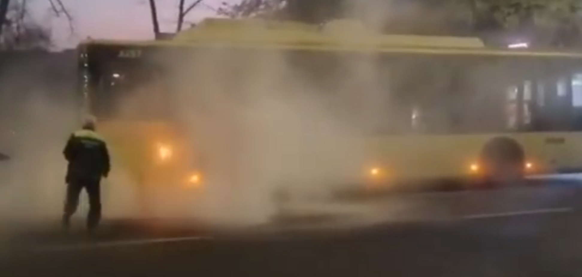 В Киеве на ходу загорелся троллейбус с пассажирами: момент попал на видео