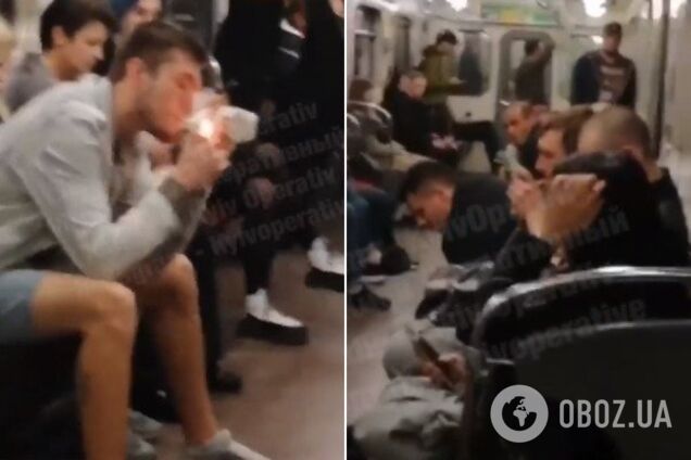 "Мовчать, бояться": у Києві чоловік курив посеред вагона метро, пасажири ігнорували