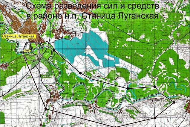 Схема разведения войск и средств в районе н.п. Станица Луганская