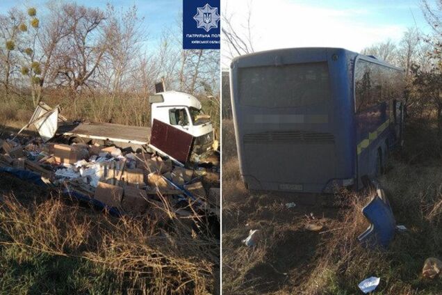 На Київщині автобус із десятками пасажирів 'влетів' у вантажівку