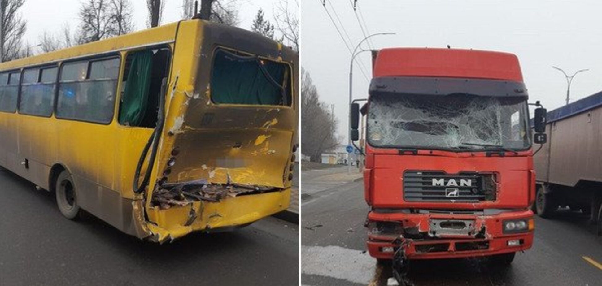 В Киеве фура влетела в маршрутку с людьми