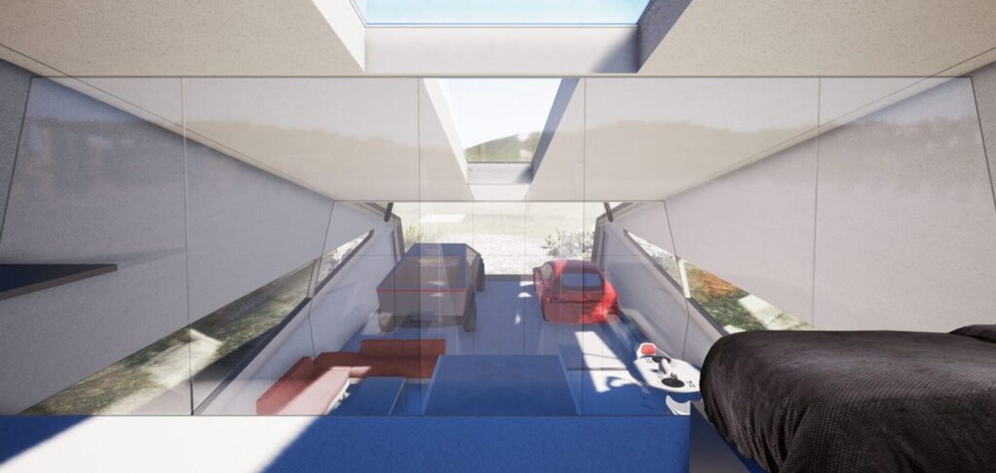 Дизайнеры показали гараж для электропикапа Tesla Cybertruck. Фото