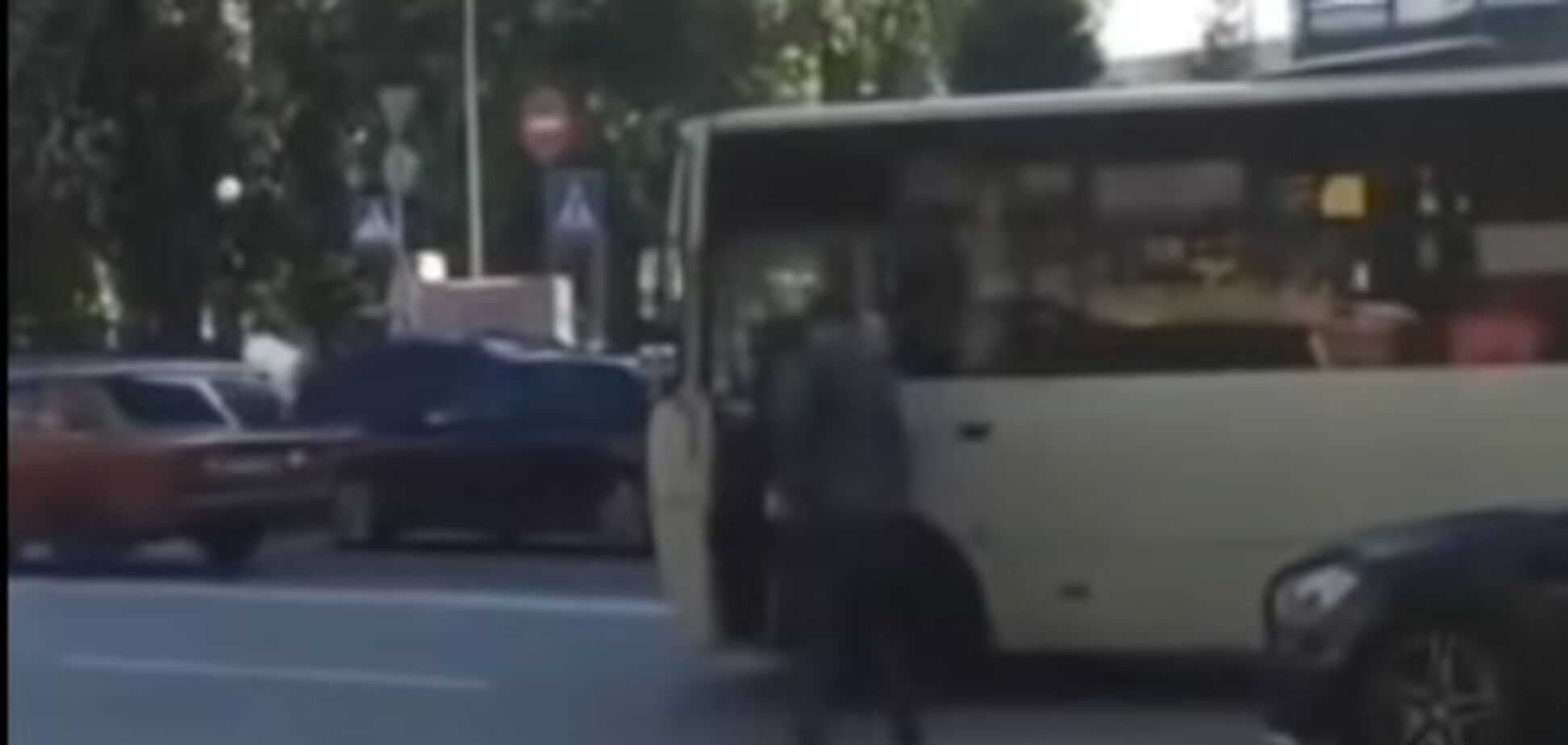 В Киеве водитель Mercedes напал на маршрутчика с пистолетом: видео избиения 