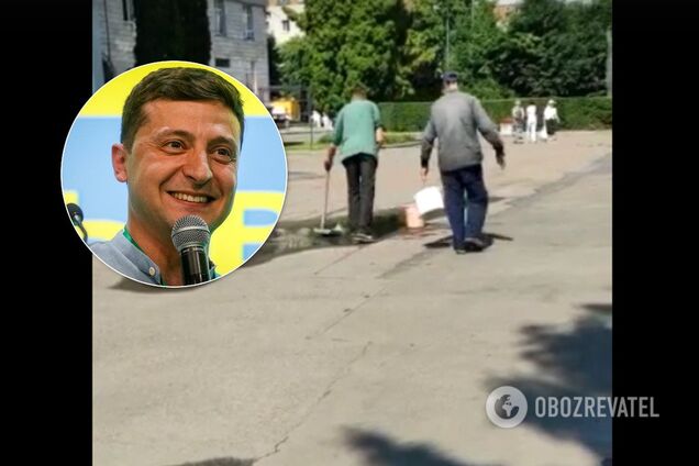 Перед приездом Зеленского в Черкассах сушили лужи: курьез попал на видео
