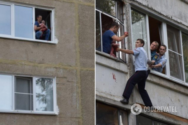 В России пьяный отец хотел выкинуть грудного ребенка из окна: момент спасения попал на видео
