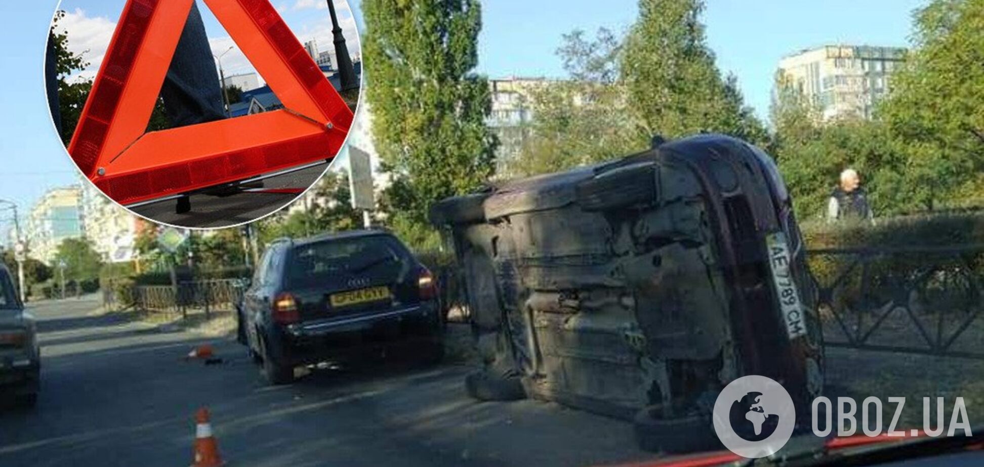 Под Днепром произошло жёсткое ДТП с переворотом: в сети появилось видео