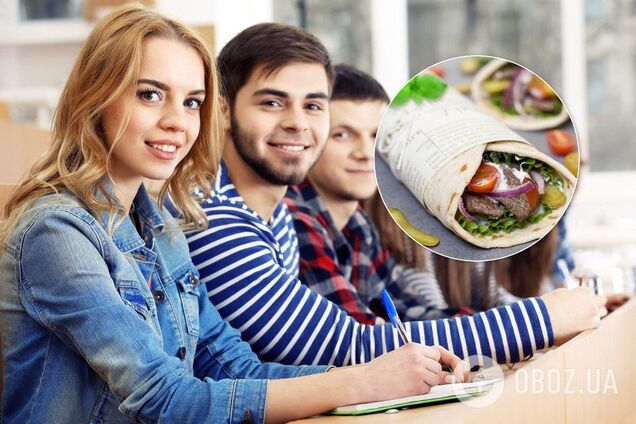 Иллюстрация (студенты и шаурма)