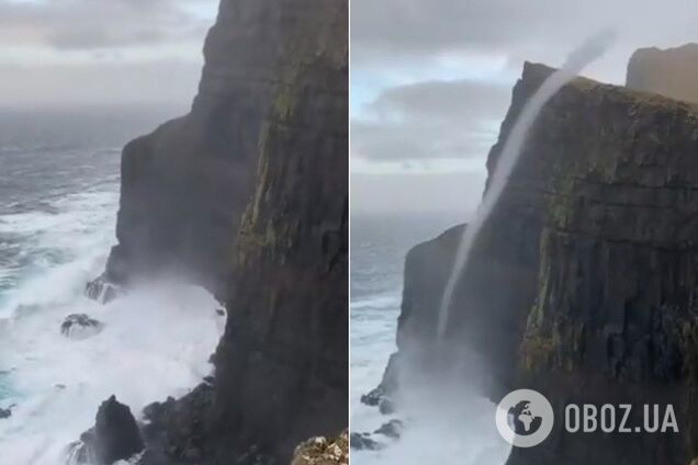 Водопад наоборот: на Фарерских островах заметили странное явление