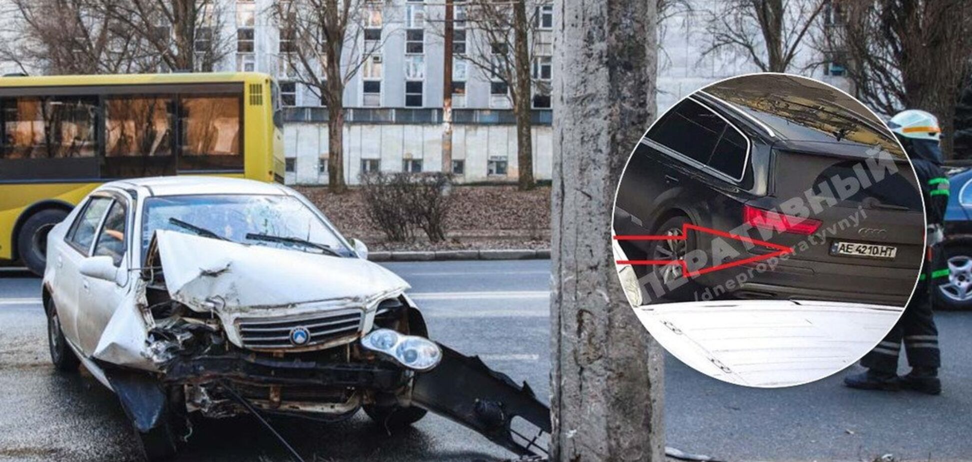 Авто в 'фарш' и много крови: в Днепре Geely на скорости влетел в столб. Фото и видео