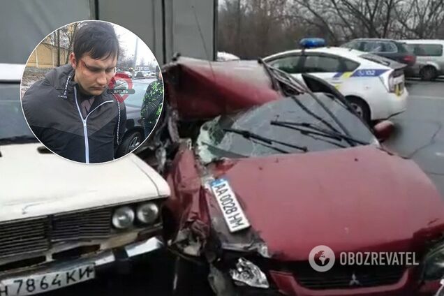 В Киеве пьяный 'активист' разбил шесть авто. Фото и видео