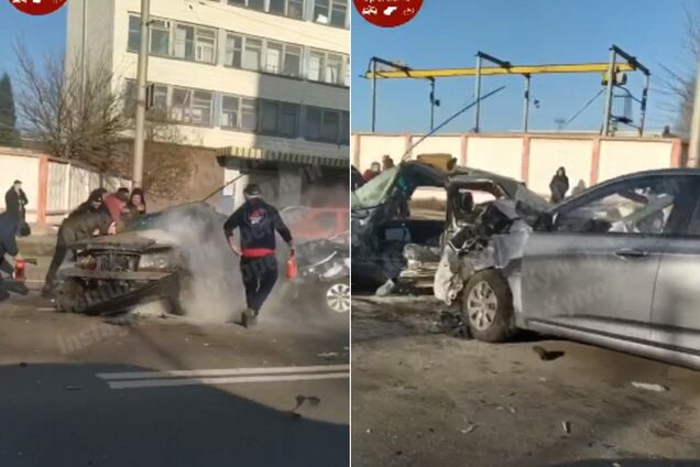 В Киеве в жутком ДТП погиб водитель: видео с места столкновения авто
