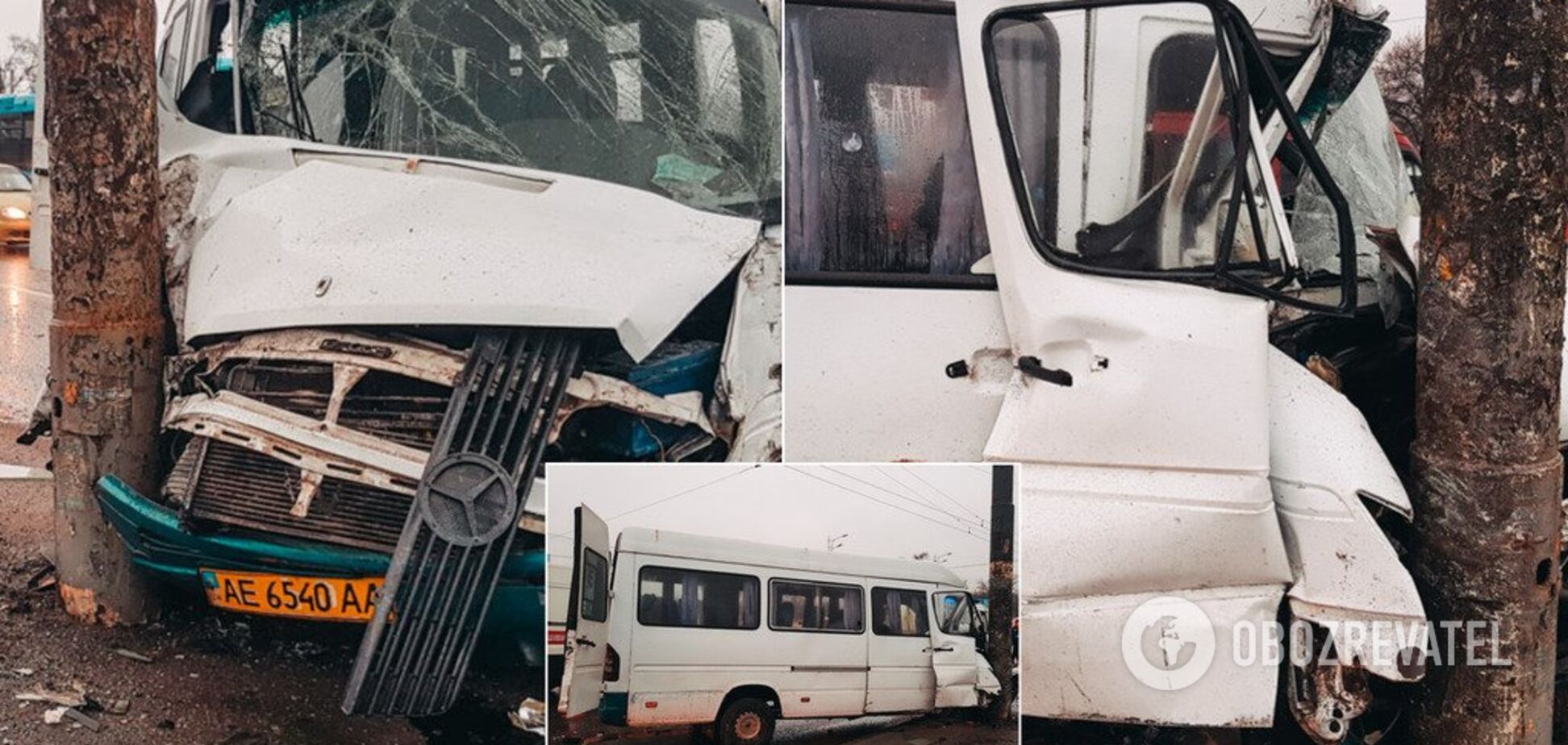 У Дніпрі маршрутка з людьми на швидкості влетіла у стовп: фото і відео з місця ДТП