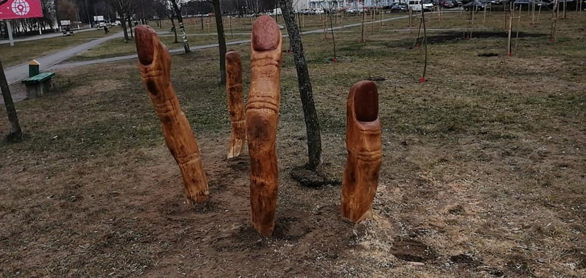 Белорусские работники лесхоза напугали людей зловещей инсталляцией