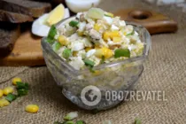 Салат с печенью трески и кукурузой - Шаг 7 Салат с печенью трески и кукурузой - Шаг 7