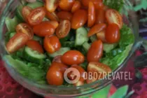 Салат с красной рыбой и листьями салата - Шаг 5 Салат с красной рыбой и листьями салата - Шаг 5