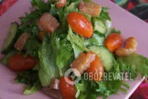 Салат с красной рыбой и листьями салата - Шаг 7 Салат с красной рыбой и листьями салата - Шаг 7