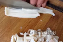 Салат с крабовыми палочками и кальмарами - Шаг 5 Салат с крабовыми палочками и кальмарами - Шаг 5