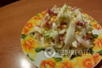 Салат с колбасой, пекинской капустой и кукурузой - Шаг 7 Салат с колбасой, пекинской капустой и кукурузой - Шаг 7